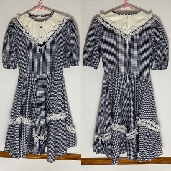 Vintage Dresses & Skirts - Vintage Jeri Bee navy blue gingham cottagecore dress size 10